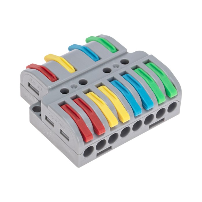 REXANT Клемма СМК 4х2 проходная разветвительная 4 полюса, с монтажной площадкой (1 ввод, 2 вывода на полюс) 07-5247