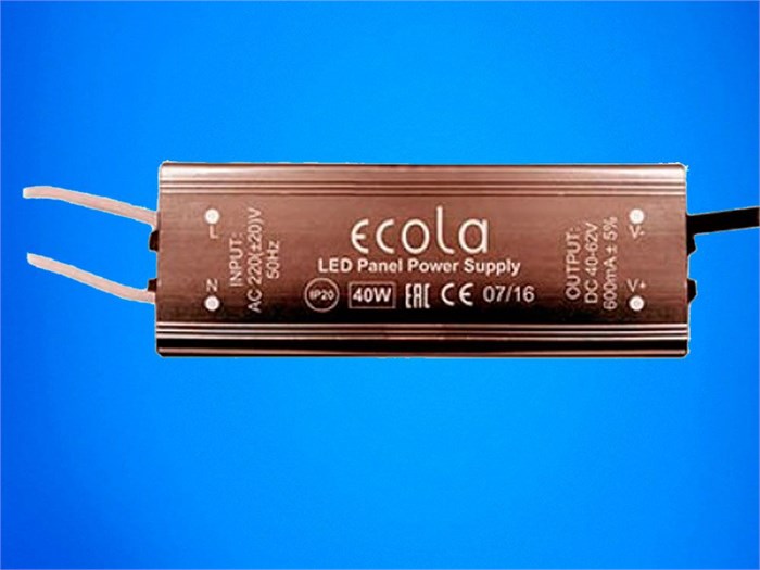 Ecola LED panel Power Supply  40W 220V драйвер для тонкой панели (дополнительные, отгружать можно без панелей, PQ*N40ELC)  PBLN4OELT PBLN40ELT