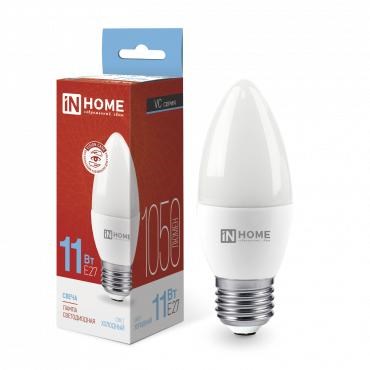 IN HOME Лампа светодиодная LED-СВЕЧА-VC 11Вт 230В Е27 6500К 1050Лм IN HOME 4690612024868