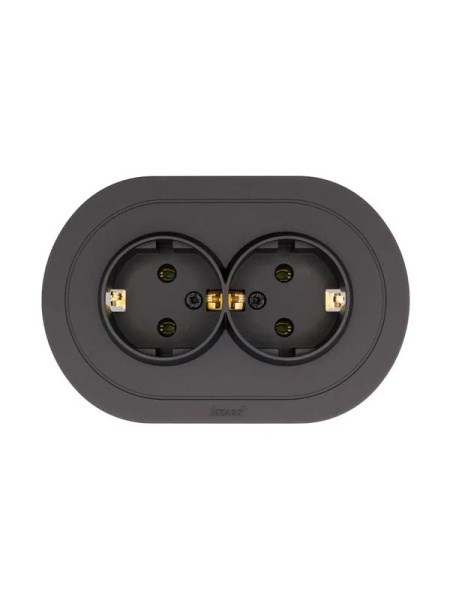 Lezard OSEN Розетка двойная с/з ПБТ чёрный бархат круглая 744-4200-127B