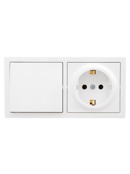 Lezard LETO Выключатель и розетка с/з, белый горизонталь 752 0200-170BAP