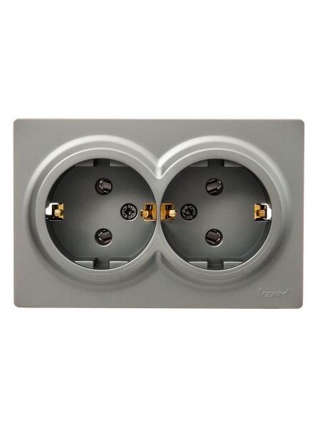 Lezard LETO Розетка двойная с/з закрытый корпус ПБТ платина 752-3500-127B