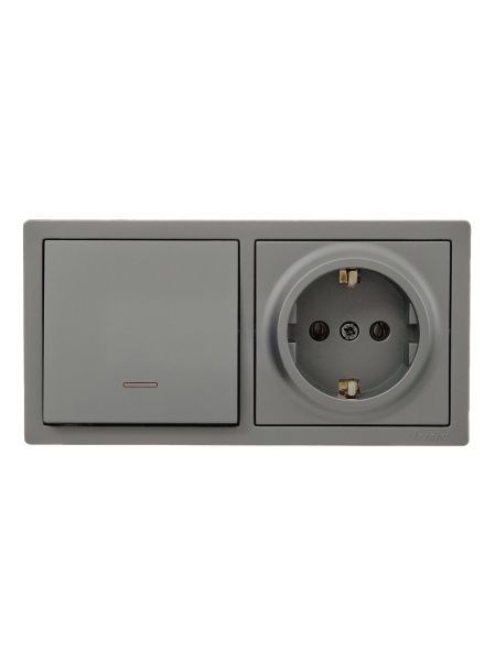 Lezard LETO Выключатель с подсветкой и розетка с/з, платина  горизонталь 752-3500-170BIP