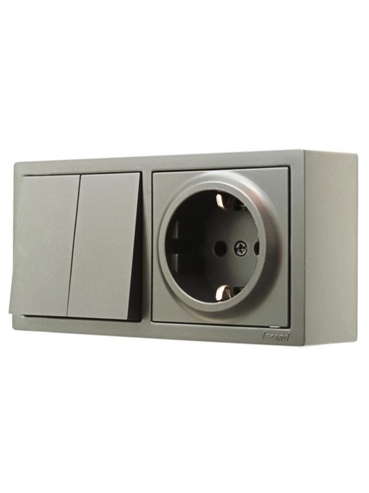 Lezard LETO Выключатель двойной и розетка с/з, платина  горизонталь 752-3500-170BKP
