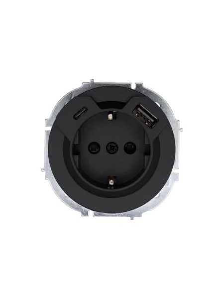 Lezard OSEN Розетка с/з TC + USB разъем чёрный бархат 743-4288-181TC