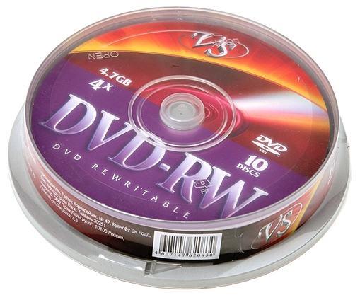 Диск DVD-RW, 4.7GB 4x VS, Cake box, 10шт 08548