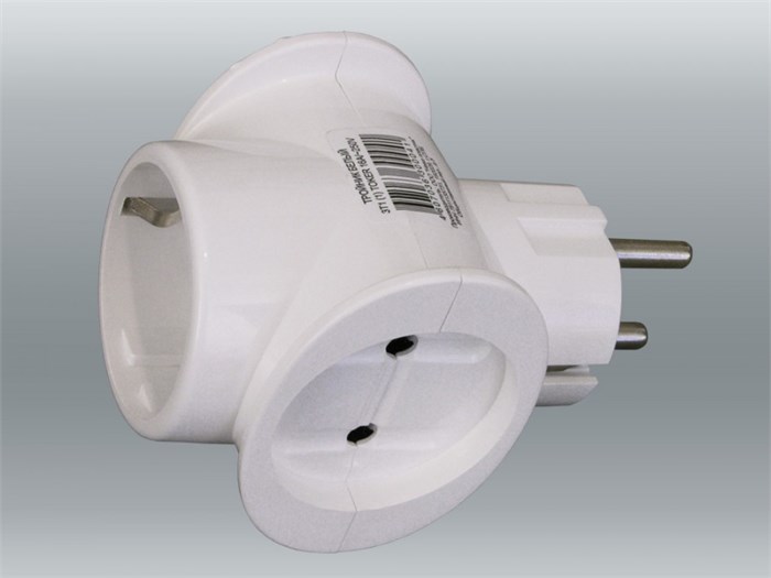 TOKER 3Т1 разветвитель (тройник) 3 розетка 16А белый, 1 розетка земля (T-образный) 3Т-1