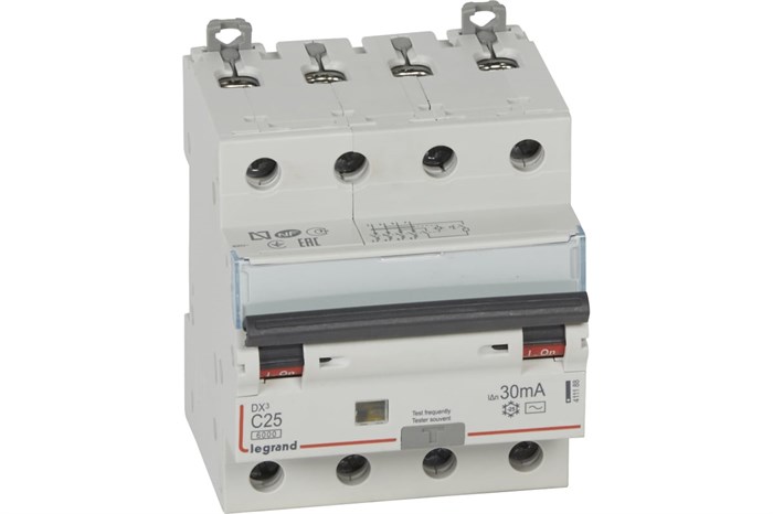 Legrand Выключатель автоматический дифференциального тока 4п C 25А 30мА тип AC 6кА DX3 4мод. 411188