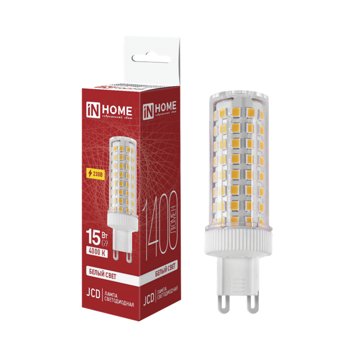 IN HOME Лампа светодиодная LED-JCD 15Вт 230В G9 4000К 1400Лм 4690612065380