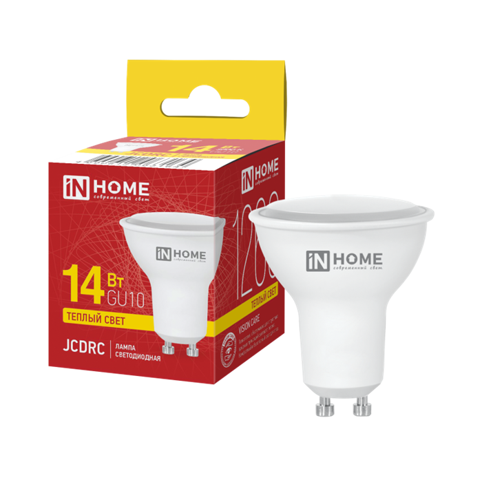 IN HOME Лампа светодиодная LED-JCDRC-VC 14Вт 230В GU10 3000K 1260Лм 4690612063164