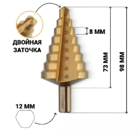 Машзавод Сверло по металлу ступенчатое 10-45 мм HSS+Tin 8j0jgU5piYvgDMpCSkw9H2