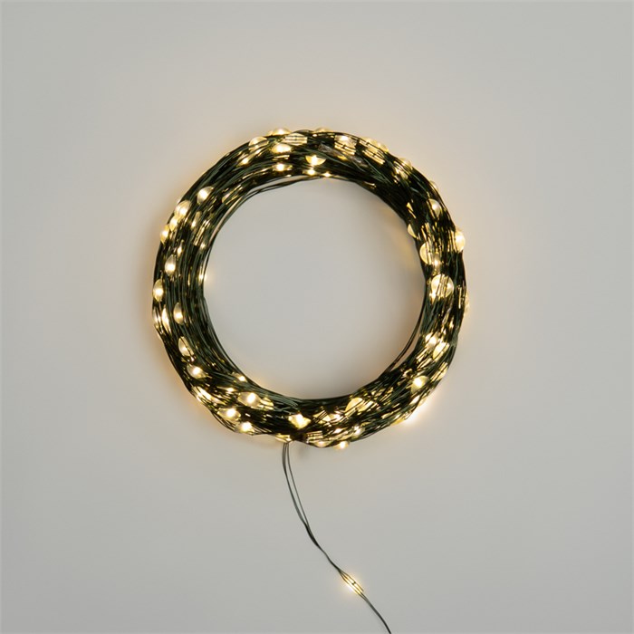 NEON-NIGHT Гирлянда светодиодная Роса с контроллером 30м, 300LED, ТЕПЛЫЙ БЕЛЫЙ, IP20, 230В, зеленый провод 303-276