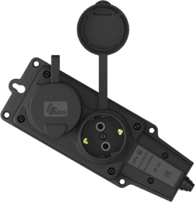 AGIS Колодка Каучук, 2я, с/з, 16А, 250В, IP44, черная 80.01.10.105