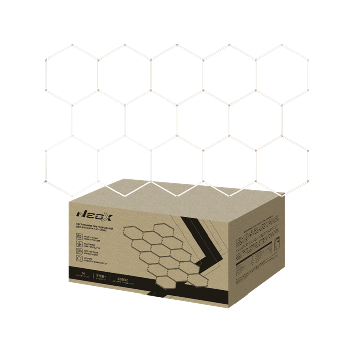 NEOX Светильник светодиодный ДБО-HEXAGON 14С-57065 570Вт 230В 6500К 14 сот 0.5м шнур с вилкой 4027х2325мм 4690612066653