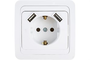 IN HOME Розетка CLASSICO 16 А+ 2 USB 2 А, одноместная, 230 В, встраиваемая, с з/к, белая 035246