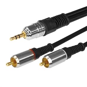 REXANT Шнур Стерео 3,5мм - 2 RCA, 5м, Gold-металл 17-4225