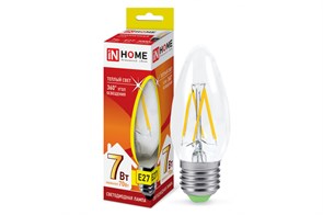 IN Home Лампа светодиодная LED-Свеча-deco 7Вт 230В Е27 3000К 630Лм прозрачная 4690612016382