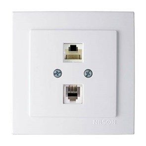 NILSON Розетка Компьютерная+Тел. с/п Бел. TOURAN EKO Naturel (RJ45 CAT5+RJ11) 24111048