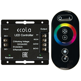 ECOLA controller LED strip RGB RF 24A 288W 12V (576W 24V) с кольцевым сенсорным черным радиопультом  [RFC24BESB.] RFC24BESB