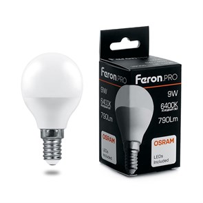 Feron.PRO Лампа светодиодная LB-1409 Шарик E14 9W 6400K OSRAM LED 38079