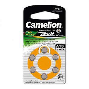 Camelion Элемент питания Zinc-Air A13-BP6 (0%Hg) BL6 14727