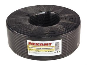REXANT Кабель коаксиальный RG-58 A/U, 50 Ом, Cu/Al/Cu, 64%, 100м, OUTDOOR, черный 01-2003