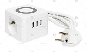Удлинитель "Куб" 2 гнезда 3USB 2,4А+зарядное устройство 1,3 метра 1мм2 UBA-CUB-3-WC