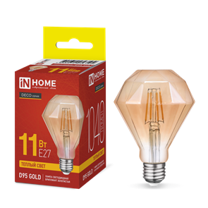 IN HOME Лампа светодиодная LED-D95-deco gold 11Вт 230В E27 3000K 1040Лм 95мм бриллиант золотистая 4690612056104