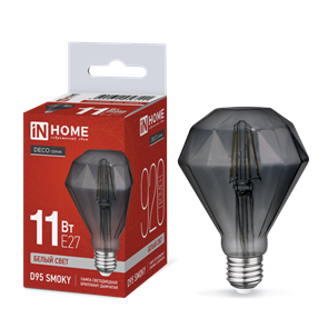 IN HOME Лампа светодиодная LED-D95-deco smoky 11Вт 230В E27 4000K 920Лм 95мм бриллиант дымчатая 4690612056111