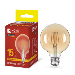 IN HOME Лампа светодиодная LED-GL125-deco gold 15Вт 230В E27 3000K 1390Лм 95мм золотистая 4690612056074