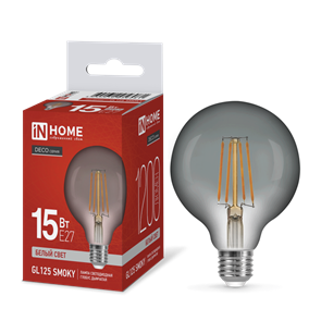 IN HOME Лампа светодиодная LED-GL125-deco smoky 15Вт 230В E27 4000К 1200Лм 95мм дымчатая 4690612056081