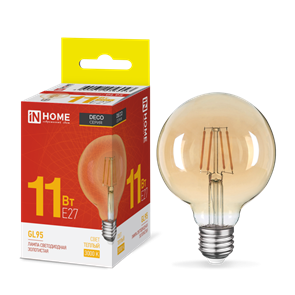 IN HOME Лампа светодиодная LED-GL95-deco gold 11Вт 230В E27 3000K 1040Лм 95мм золотистая 4690612056043