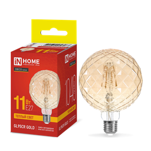 IN HOME Лампа светодиодная LED-GL95СR-deco gold 11Вт 230В E27 3000K 1040Лм 95мм кристалл золотистая 4690612056067