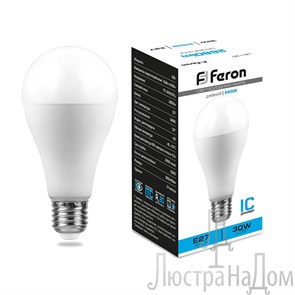 FERON Лампа светодиодная, (30W) 230V E27 6400K A80, LB-130 38196
