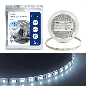 FERON лента LED LS606 14.4W/m 12V IP20 холодный белый 27644
