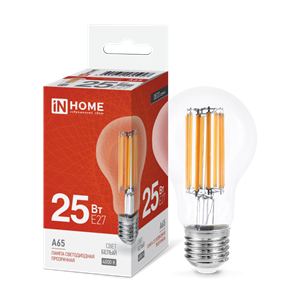 IN HOME Лампа светодиодная LED-A65-deco 25Вт 230В Е27 4000К 2480Лм прозрачная 4690612055947