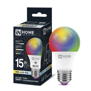 IN HOME Лампа светодиодная LED-A60-RGBW-SMART 15Вт 230В димм. Е27 3000-6500К 1450Лм 4690612050034