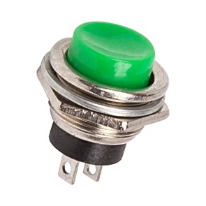 REXANT Выключатель-кнопка  металл 250V 2А (2с) (ON)-OFF  Ø16.2  зеленая 36-3353