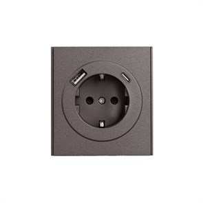 KRANZ Розетка STRONG 1-ая с/з с/у з/ш 16А с USB A+C быстрой зарядки 5В/3А графит KR-78-0704-6
