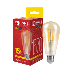 IN HOME Лампа светодиодная LED-ST64-deco gold 15Вт 230В Е27 3000К 1570Лм золотистая 4690612050843