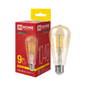 IN HOME Лампа светодиодная LED-ST64-deco gold 9Вт 230В Е27 3000К 1040Лм золотистая 4690612035659