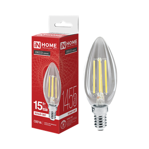 IN HOME Лампа светодиодная LED-СВЕЧА-deco 15Вт 230В Е14 4000К 1455Лм прозрачная 4690612055954