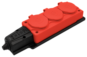 NE-AD Колодка штепсельная 3-гн. С крышками, с/з, 16А, IP54 (каучук), Красный 4123