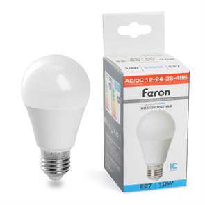 Feron Лампа светодиодная низковольтная, (10W) 12-48V E27 6400K A60, LB-192 48732