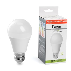 Feron Лампа светодиодная низковольтная, (15W) 12-48V E27 4000K A60, LB-194 48730