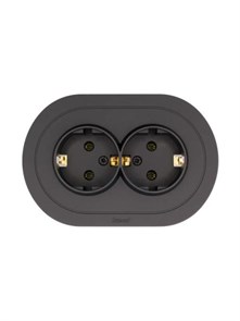 Lezard OSEN Розетка двойная с/з ПБТ чёрный бархат круглая 744-4200-127B