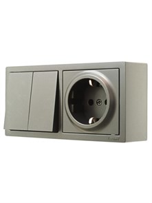 Lezard LETO Выключатель двойной и розетка с/з, платина  горизонталь 752-3500-170BKP