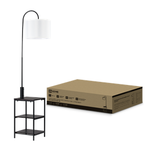 IN HOME Светильник напольный под лампу этажерка ТНО 08КВ-Е27USB-WB USB-C белый абажур, черный корпус 4690612060392
