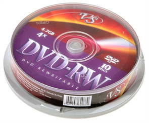 Диск DVD-RW, 4.7GB 4x VS, Cake box, 10шт 08548