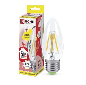 IN HOME Лампа светодиодная LED-свеча-deco 5Вт 230В E14 4000К 450Лм прозрачная 4690612007571